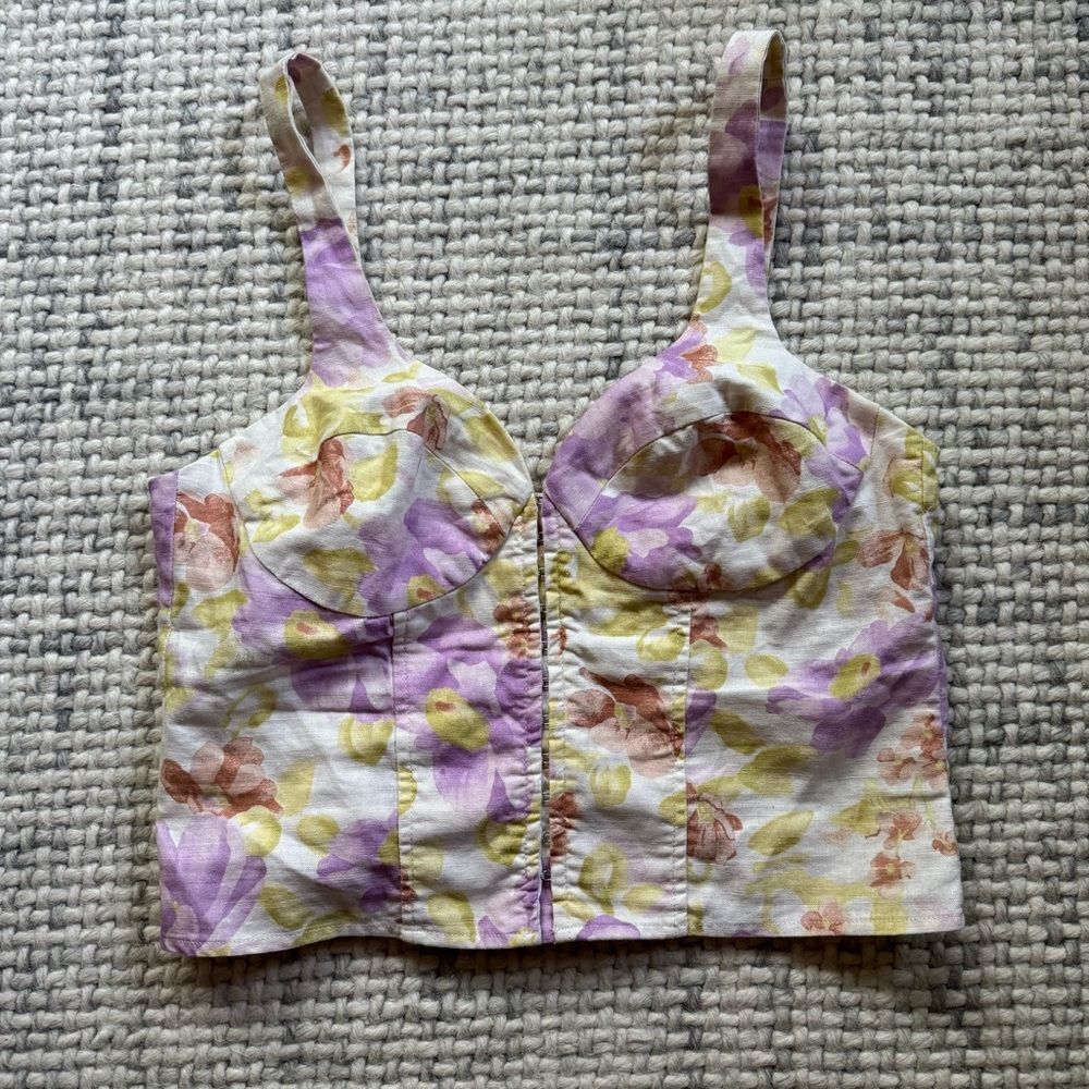 Rouje Paris Yellow Purple Floral Linen Corset Top 40